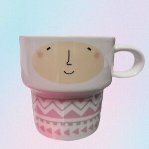 Pink Patterned Ceramic Mug with Face Design, Face Mug Cup 16 Oz
